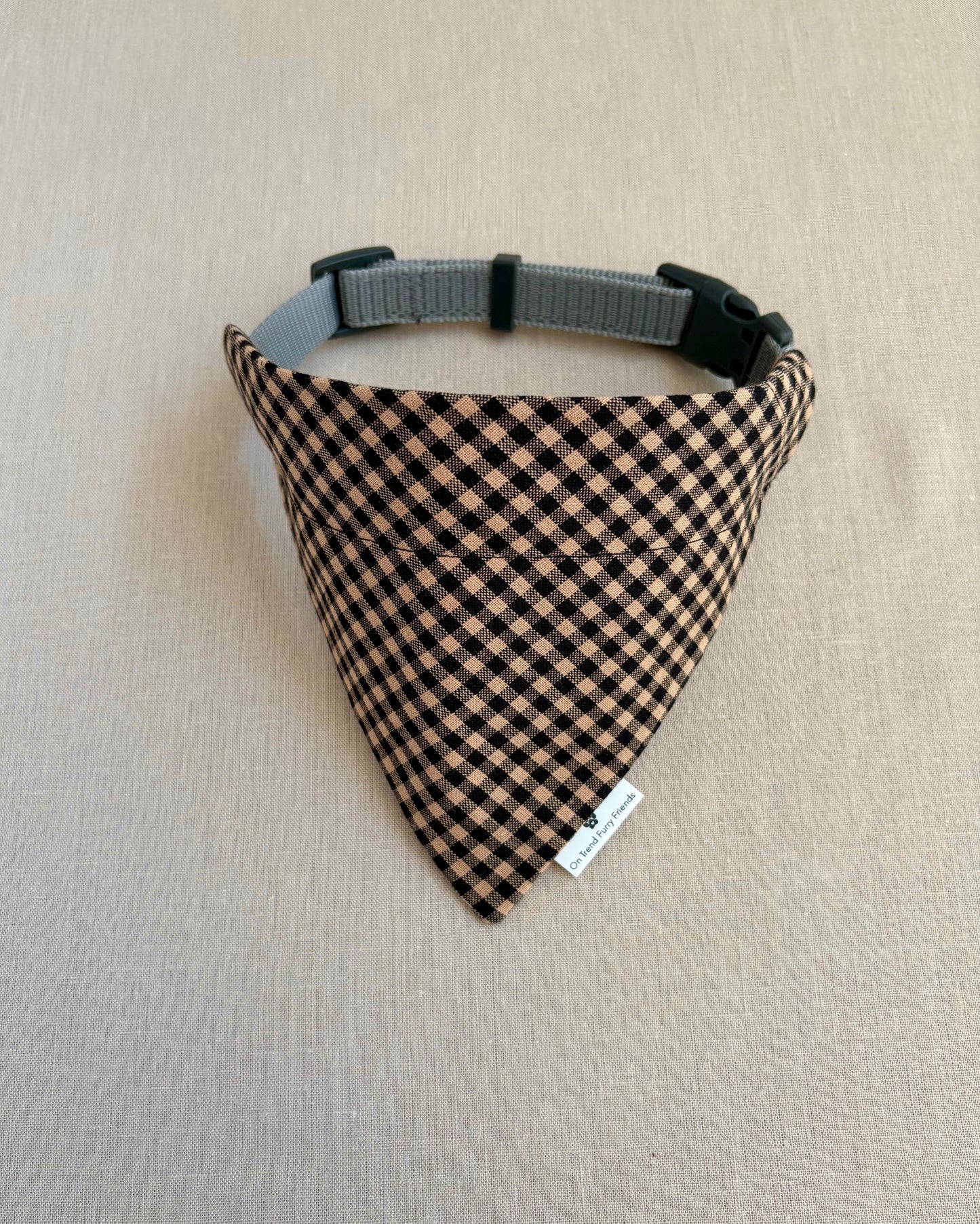 Black and Tan Gingham Pet Scarf and Bows