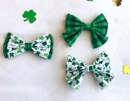 St. Patrick's Day Pet Bows, Shamrocks, Clovers, Pet Bow, Green Plaid, Dog Bow, Cat Bow, Green, Gift for Pets, St. Patrick's Day Dog Bow,