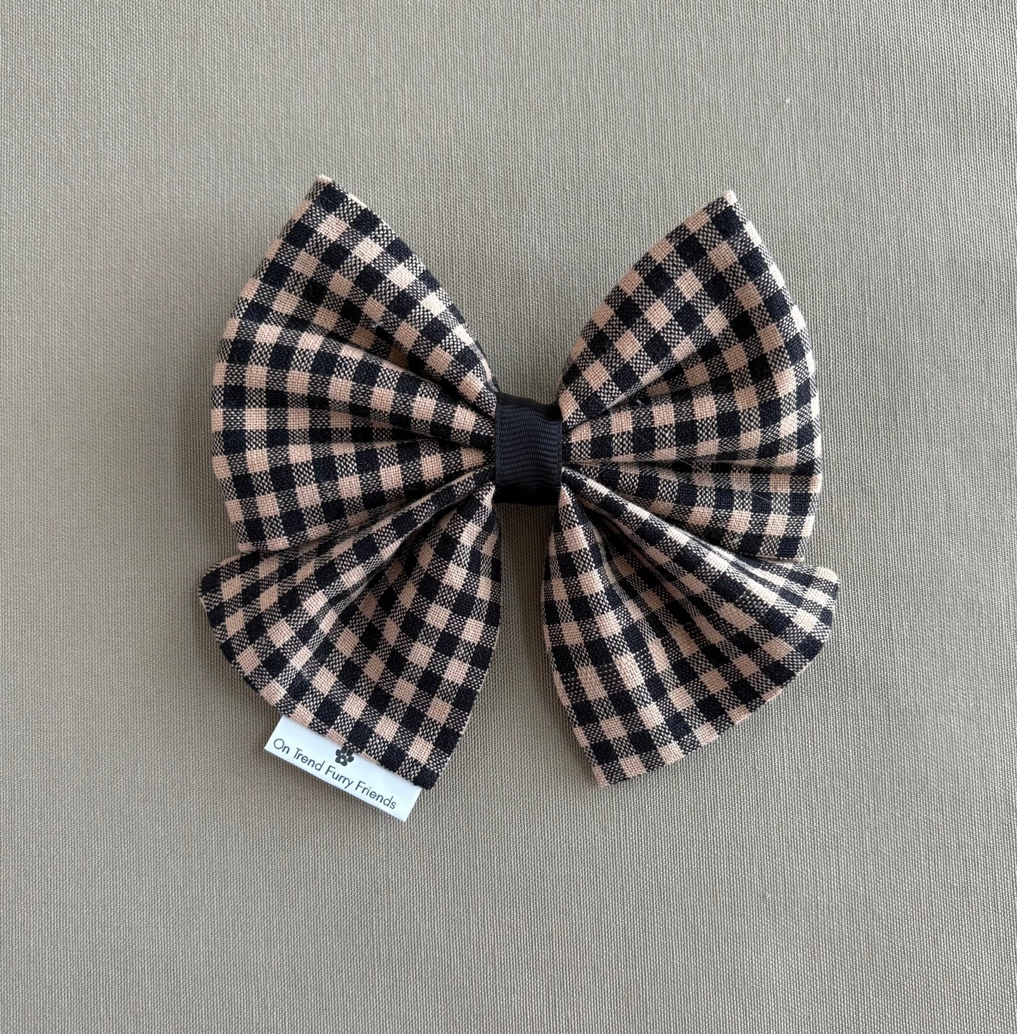 Black and Tan Gingham Pet Scarf and Bows