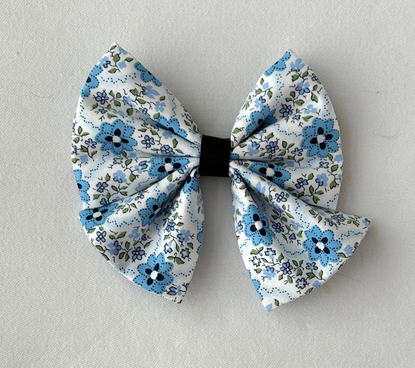 Chic Blue and Black Blossoms - Bow with Tails - New For Summer!