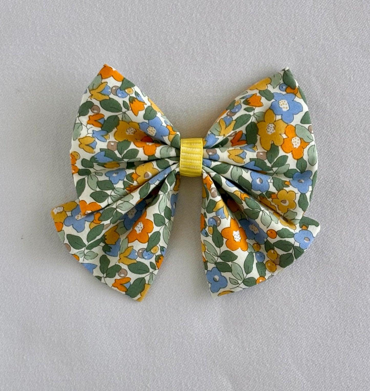 Mini Blossoms in Yellow and Blue - Bow with Tails - New for Summer!