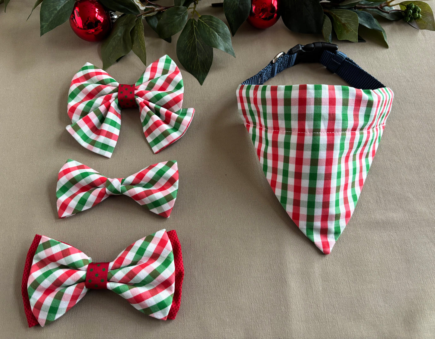 Red and Green Christmas Plaid Scarves and Bows