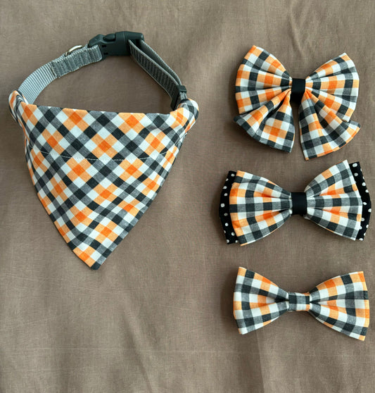 Halloween Plaid Pet Scarf and Bows