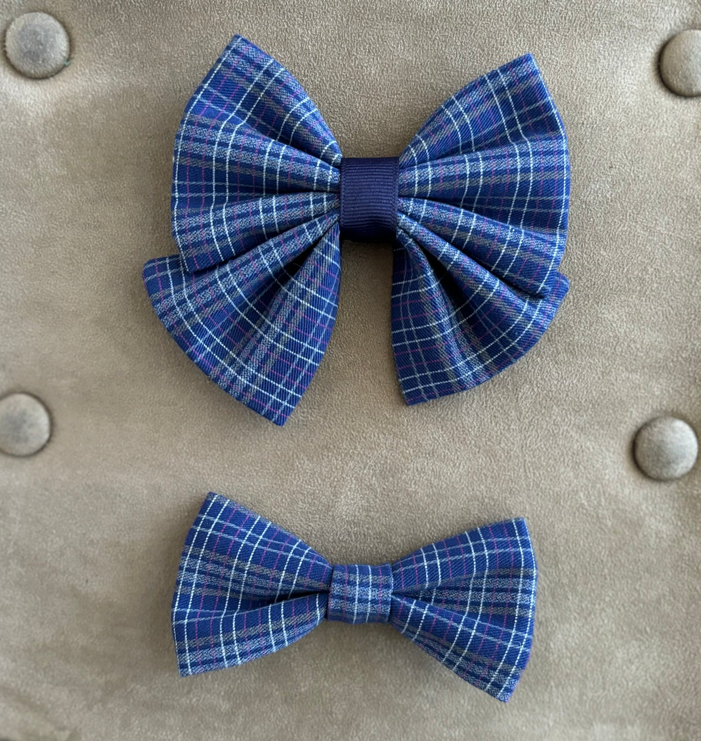 Navy Plaid Pet Scarf and Bows