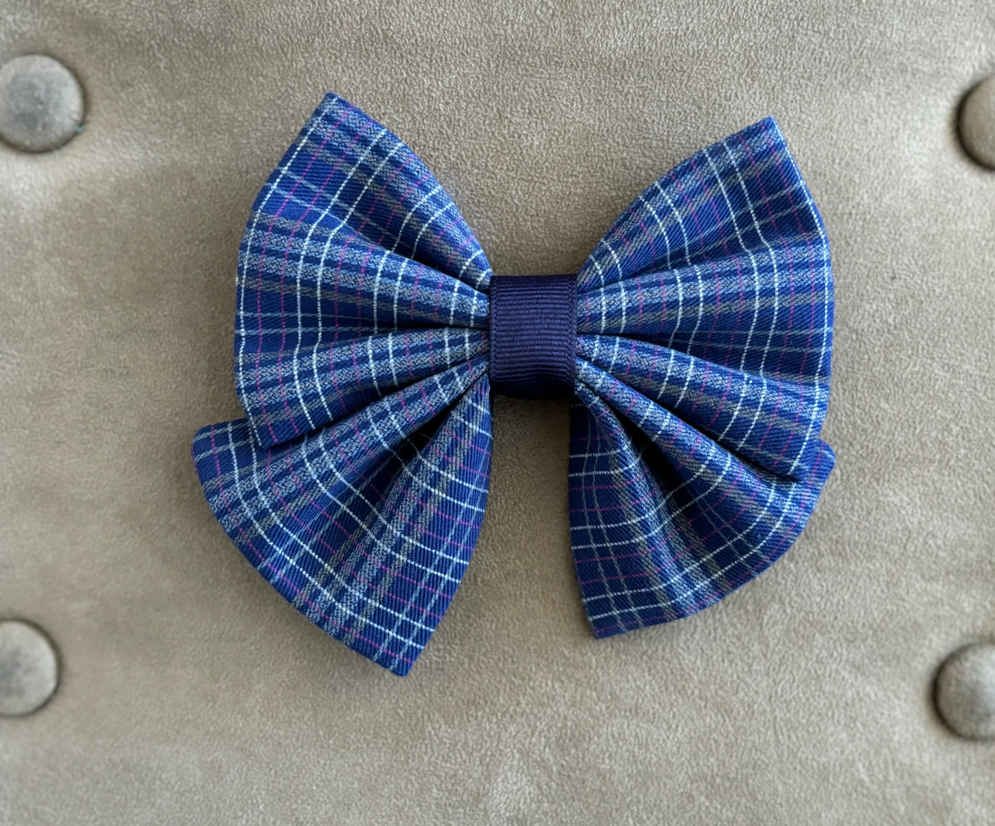 Navy Plaid Pet Scarf and Bows