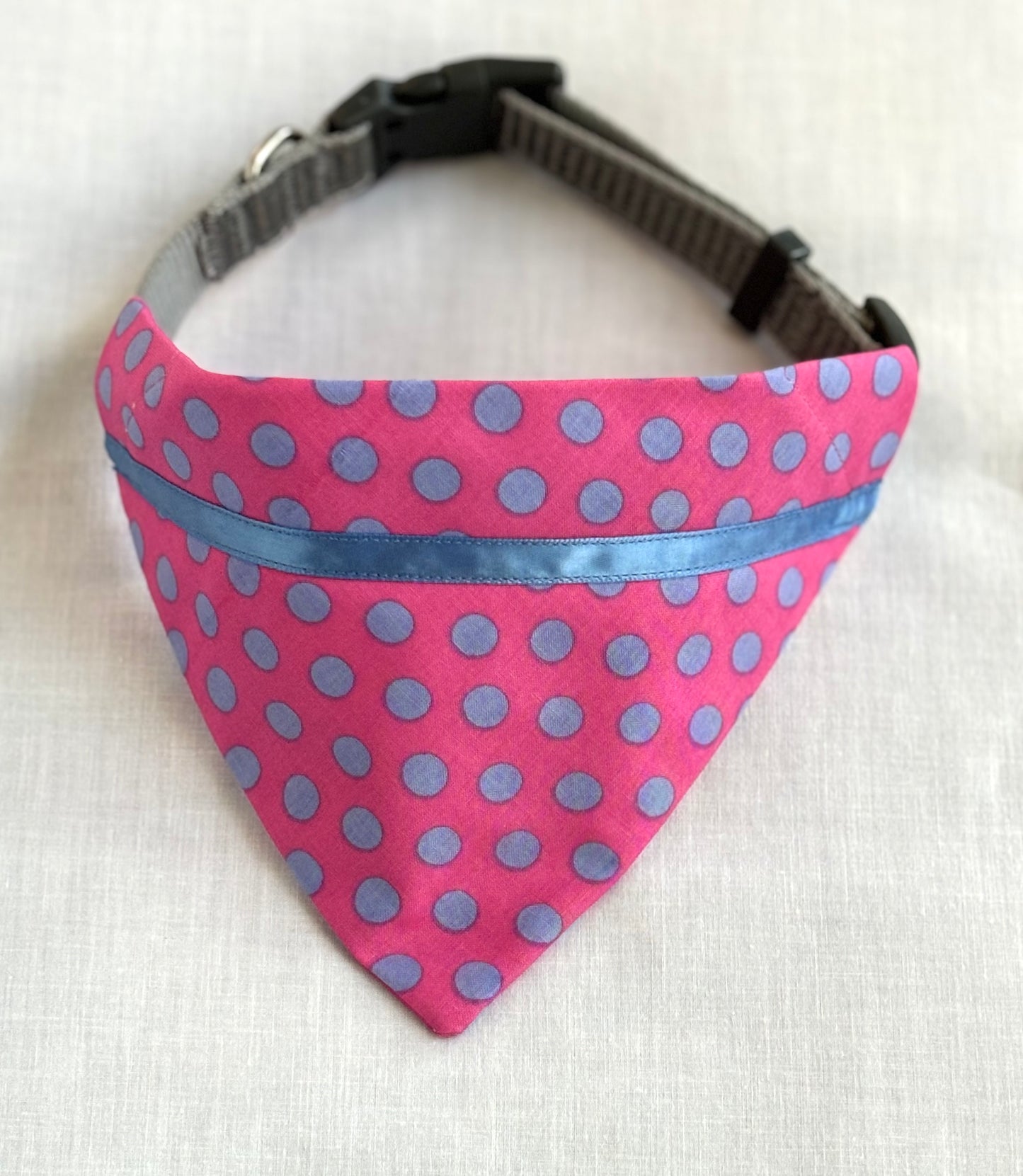 Top Dog!  Pink Polka Dots Pet Scarf Trimmed with Ribbon