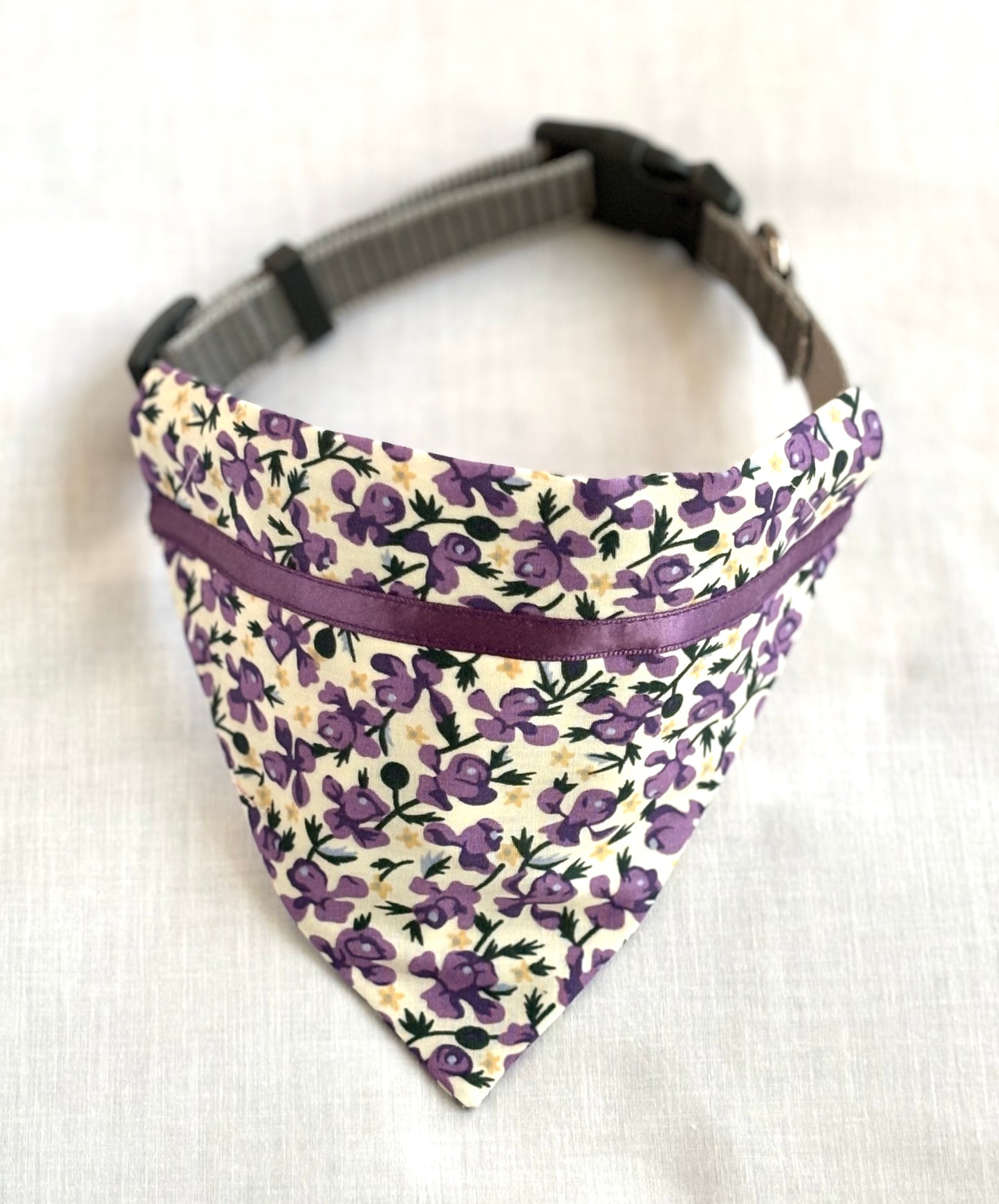 Top Dog! Purple Iris Pet Scarf Trimmed with Ribbon