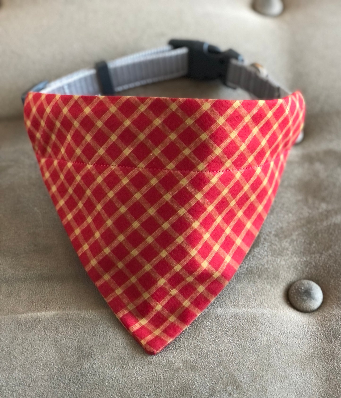 Red and Gold Plaid Pet Scarf