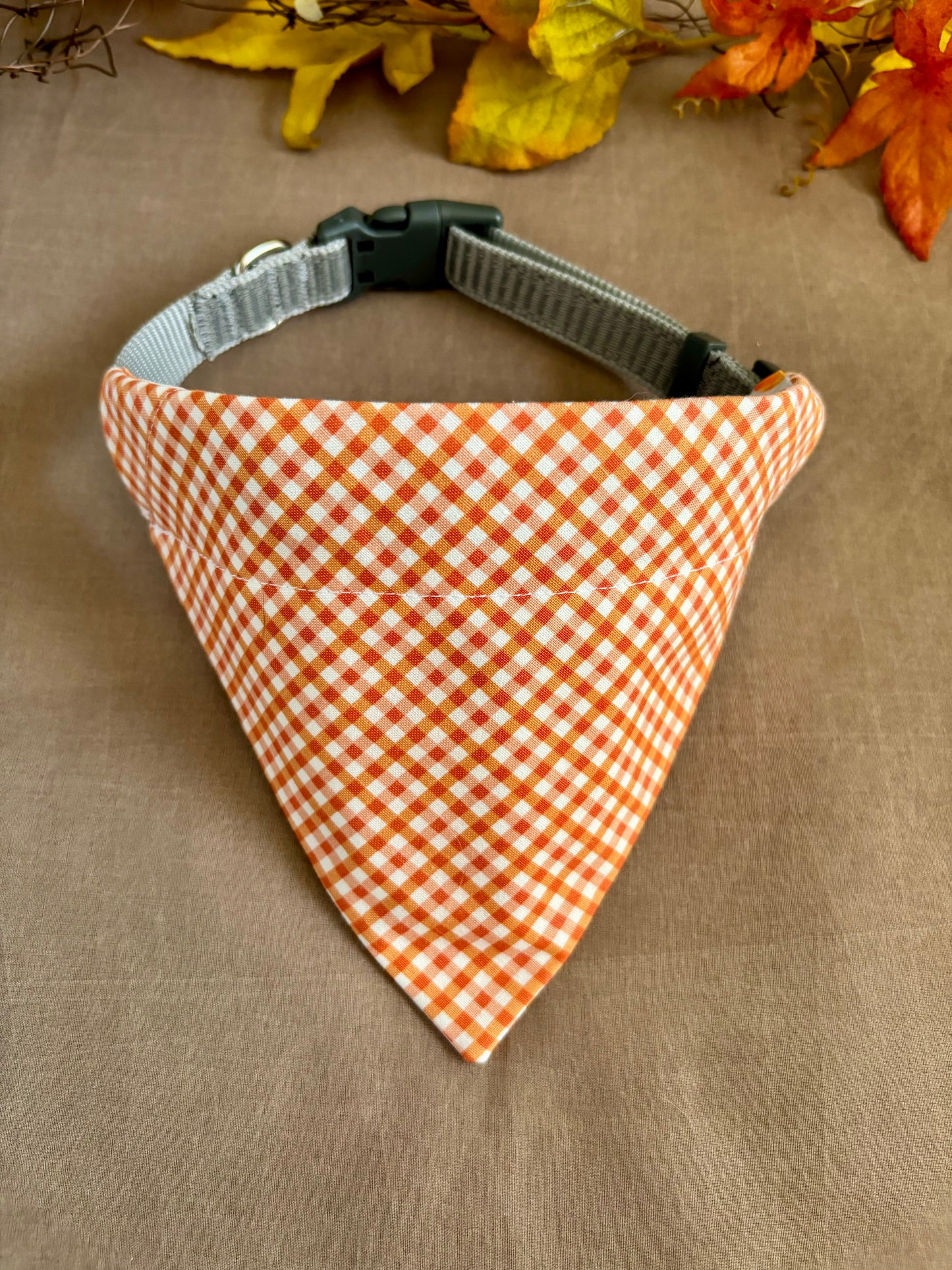 Reversible Pumpkins and Gingham Pet Scarf