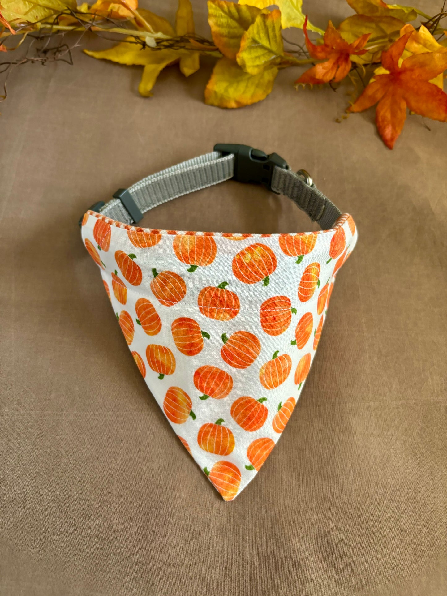 Reversible Pumpkins and Gingham Pet Scarf