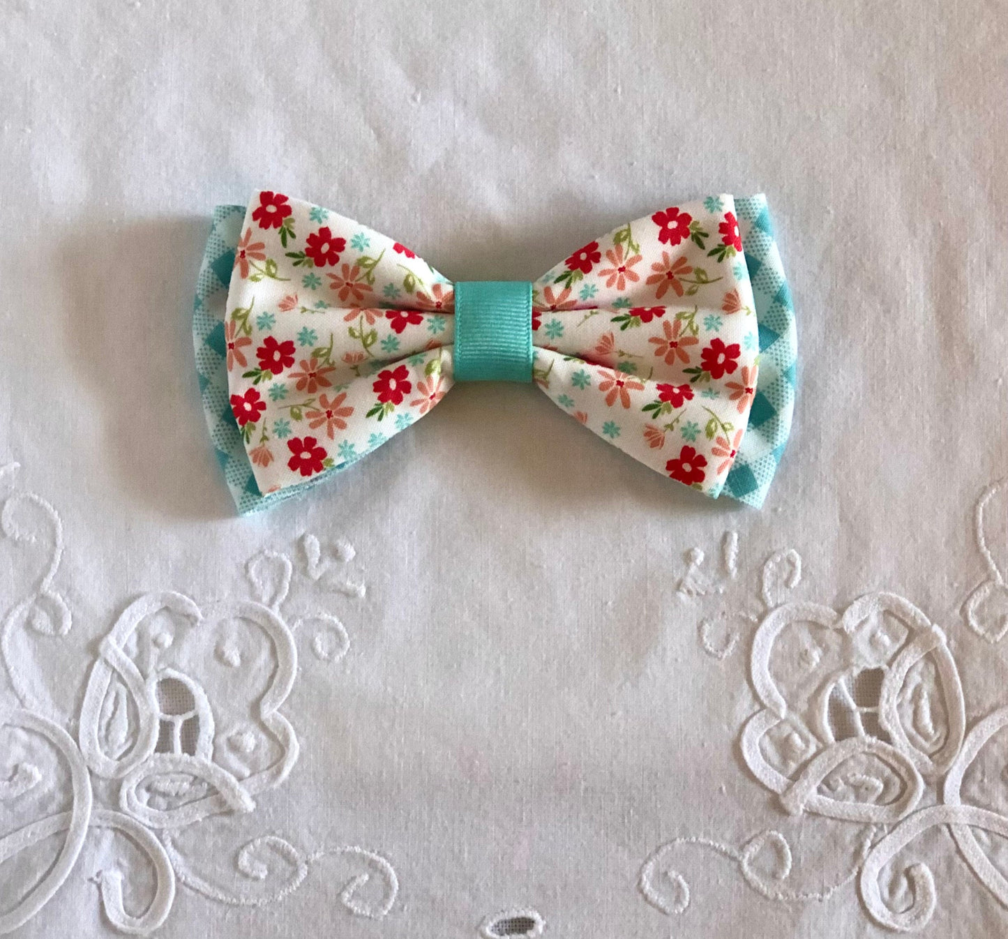 Cherries, Poppies and Plaid Pet Bows, Pet Scarves,  Pet Bow Tie, Pink, Over the Collar, Pet Bow, Pet Bandana, Dog Bandana, Fruit, Flowers,