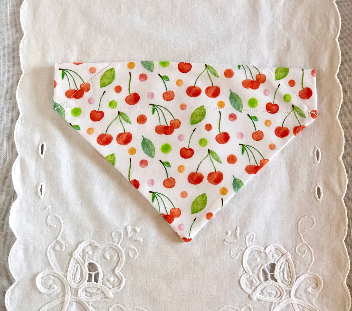 Cherries, Poppies and Plaid Pet Bows, Pet Scarves,  Pet Bow Tie, Pink, Over the Collar, Pet Bow, Pet Bandana, Dog Bandana, Fruit, Flowers,