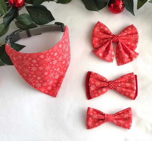 Snowflakes on Red in Scarves and Bows