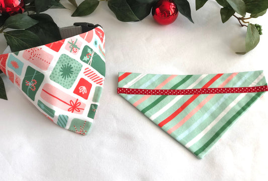 Festive Scarves in Peppermint Stripes and Wrapped Gift Prints