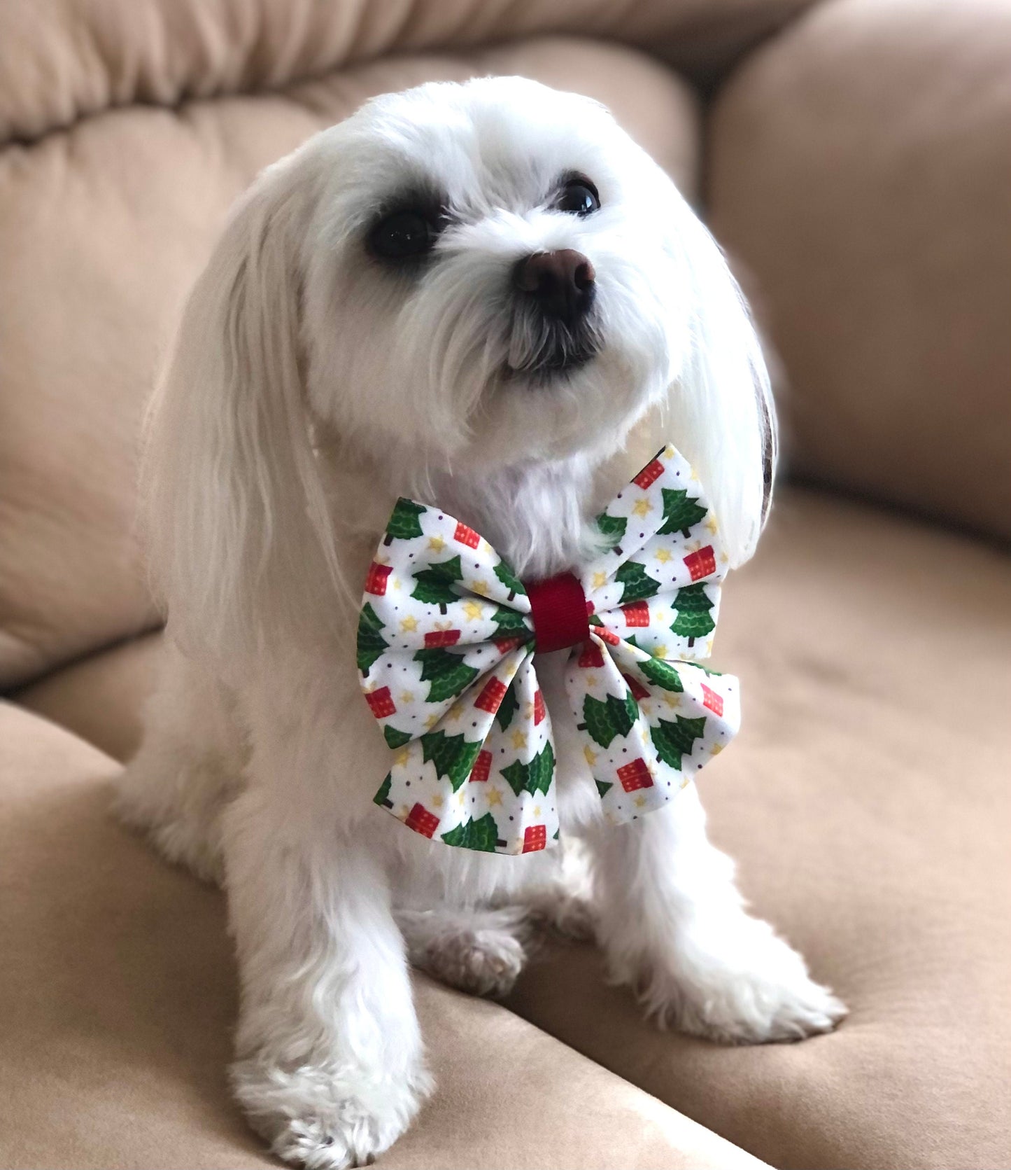 Festive Christmas Tree print in Scarves and Bows