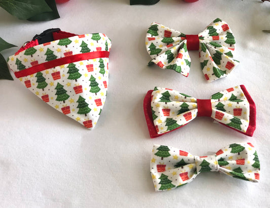 Festive Christmas Tree print in Scarves and Bows